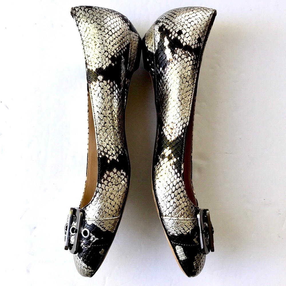 Via Spiga Metallic Python Leather Buckle Flats - Picture 6 of 7